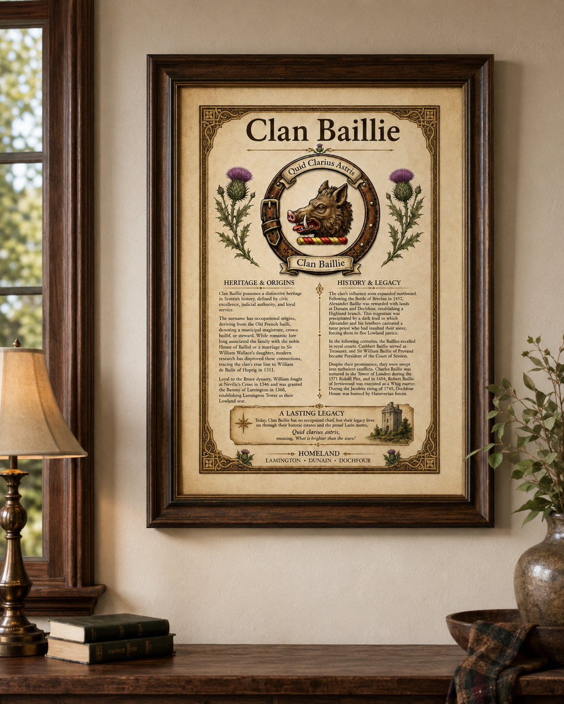 Scottish Clan Baillie Heritage Poster - Instant Digital Download digital download: Includes Color PNG, B&W PNG, and SVG vector files