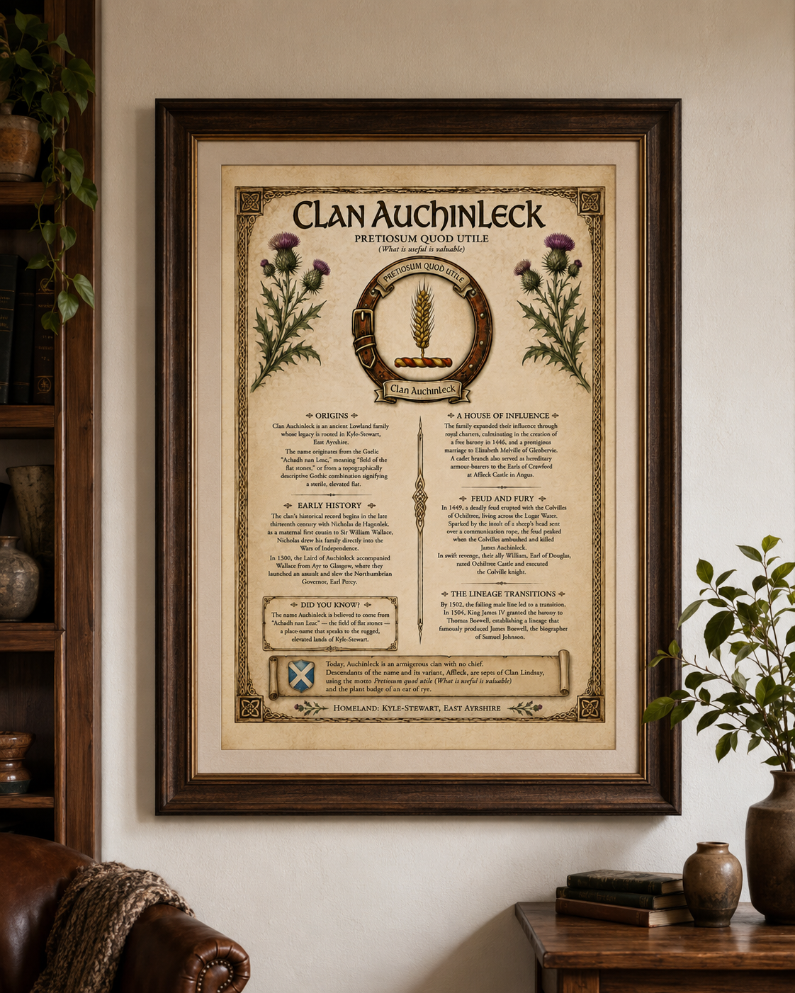 Scottish Clan Auchinleck Heritage Poster - Instant Digital Download digital download: Includes Color PNG, B&W PNG, and SVG vector files