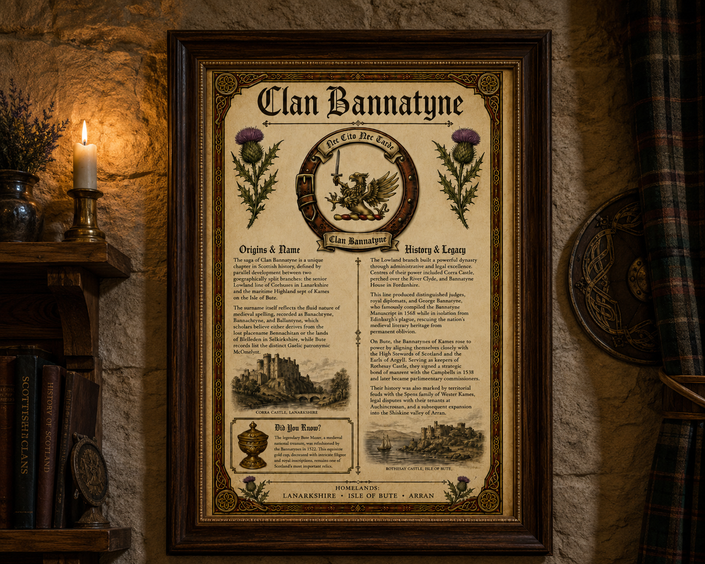 Scottish Clan Bannatyne Heritage Poster - Instant Digital Download digital download: Includes Color PNG, B&W PNG, and SVG vector files