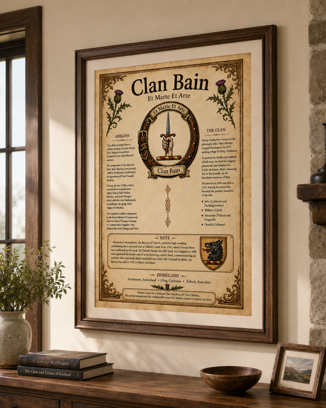 Scottish Clan Bain Heritage Poster - Instant Digital Download digital download: Includes Color PNG, B&W PNG, and SVG vector files