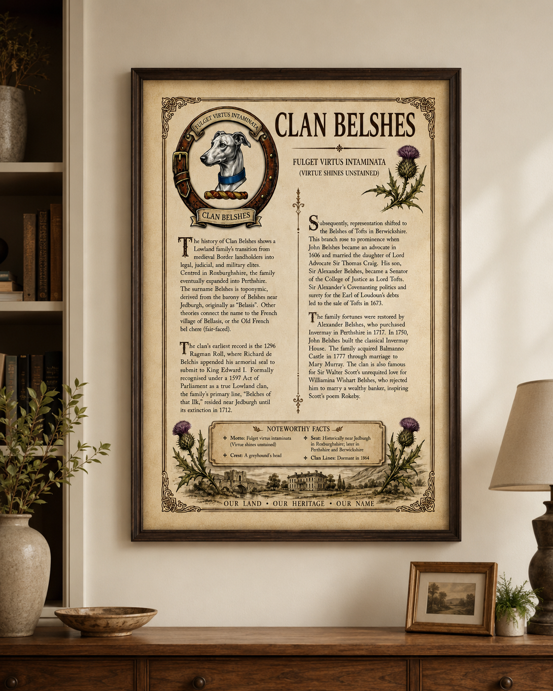 Scottish Clan Belshes Heritage Poster - Instant Digital Download digital download: Includes Color PNG, B&W PNG, and SVG vector files