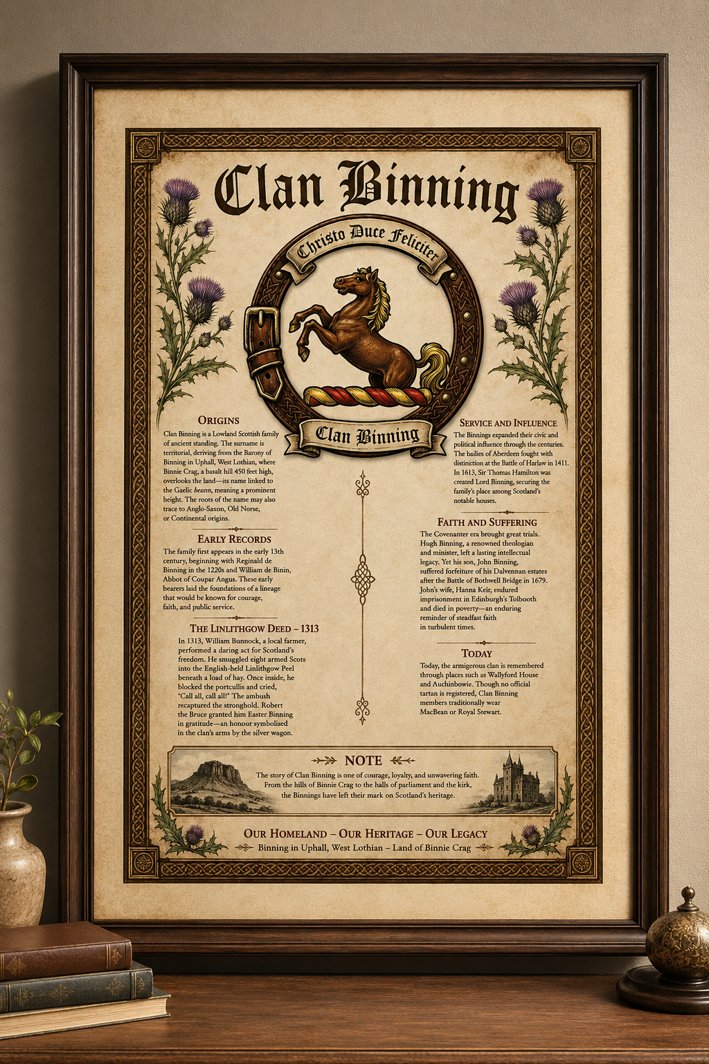 Scottish Clan Binning Heritage Poster - Instant Digital Download digital download: Includes Color PNG, B&W PNG, and SVG vector files