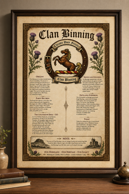 Scottish Clan Binning Heritage Poster - Instant Digital Download