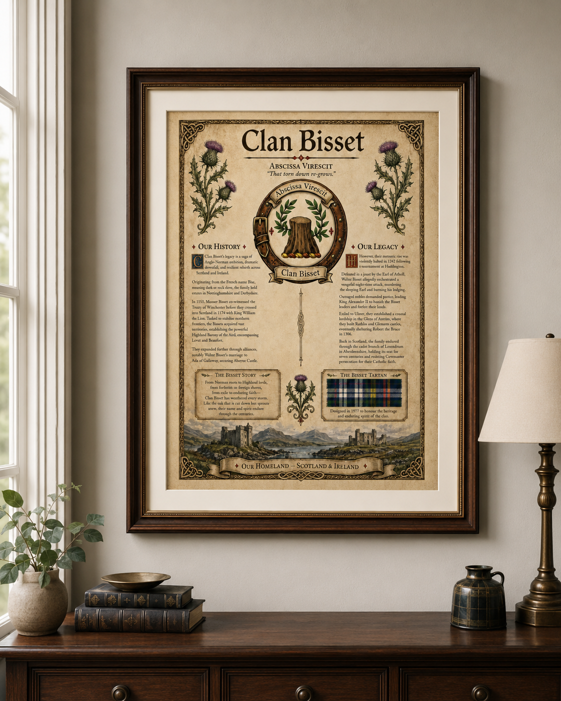 Scottish Clan Bisset Heritage Poster - Instant Digital Download digital download: Includes Color PNG, B&W PNG, and SVG vector files