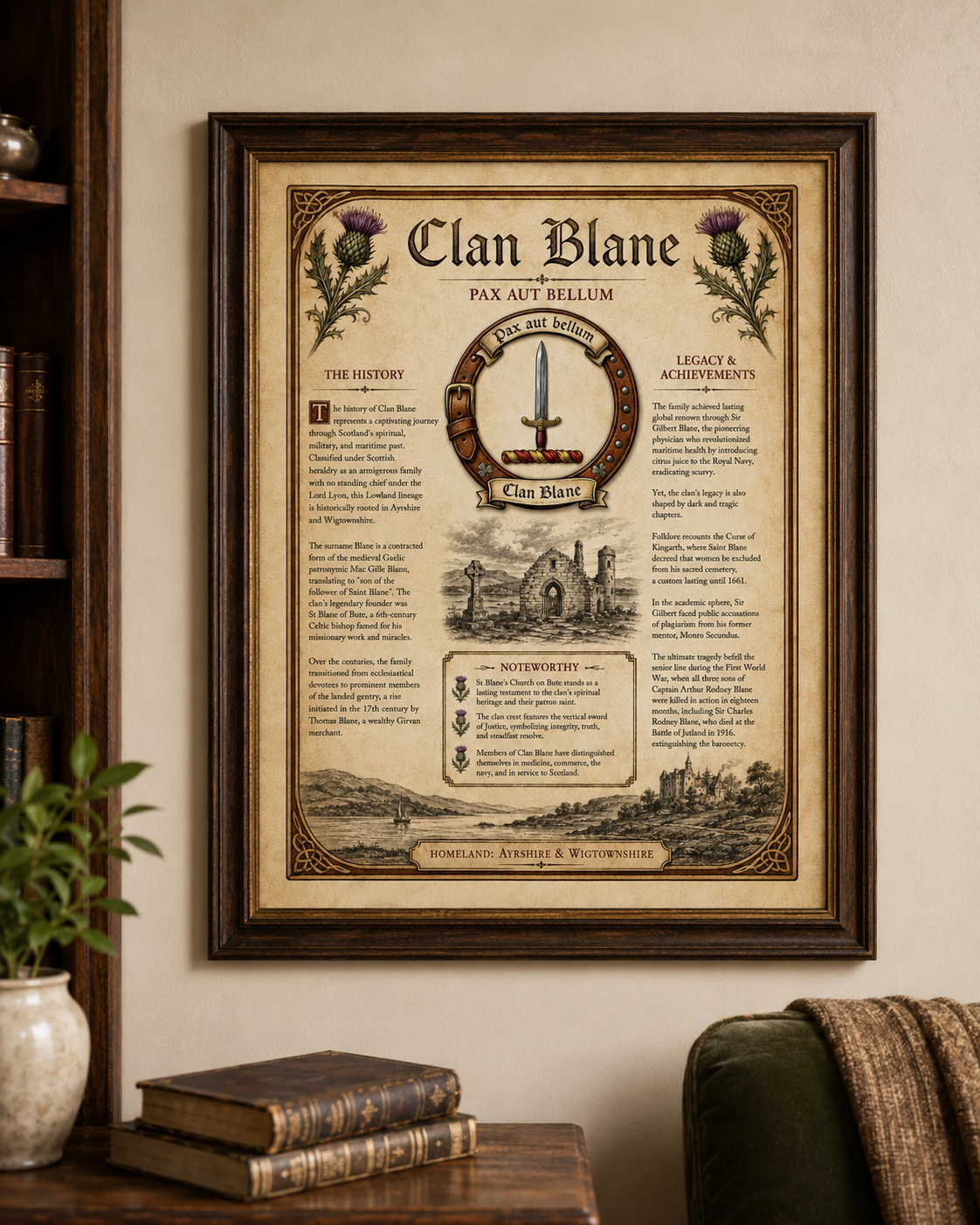 Scottish Clan Blane Heritage Poster - Instant Digital Download digital download: Includes Color PNG, B&W PNG, and SVG vector files