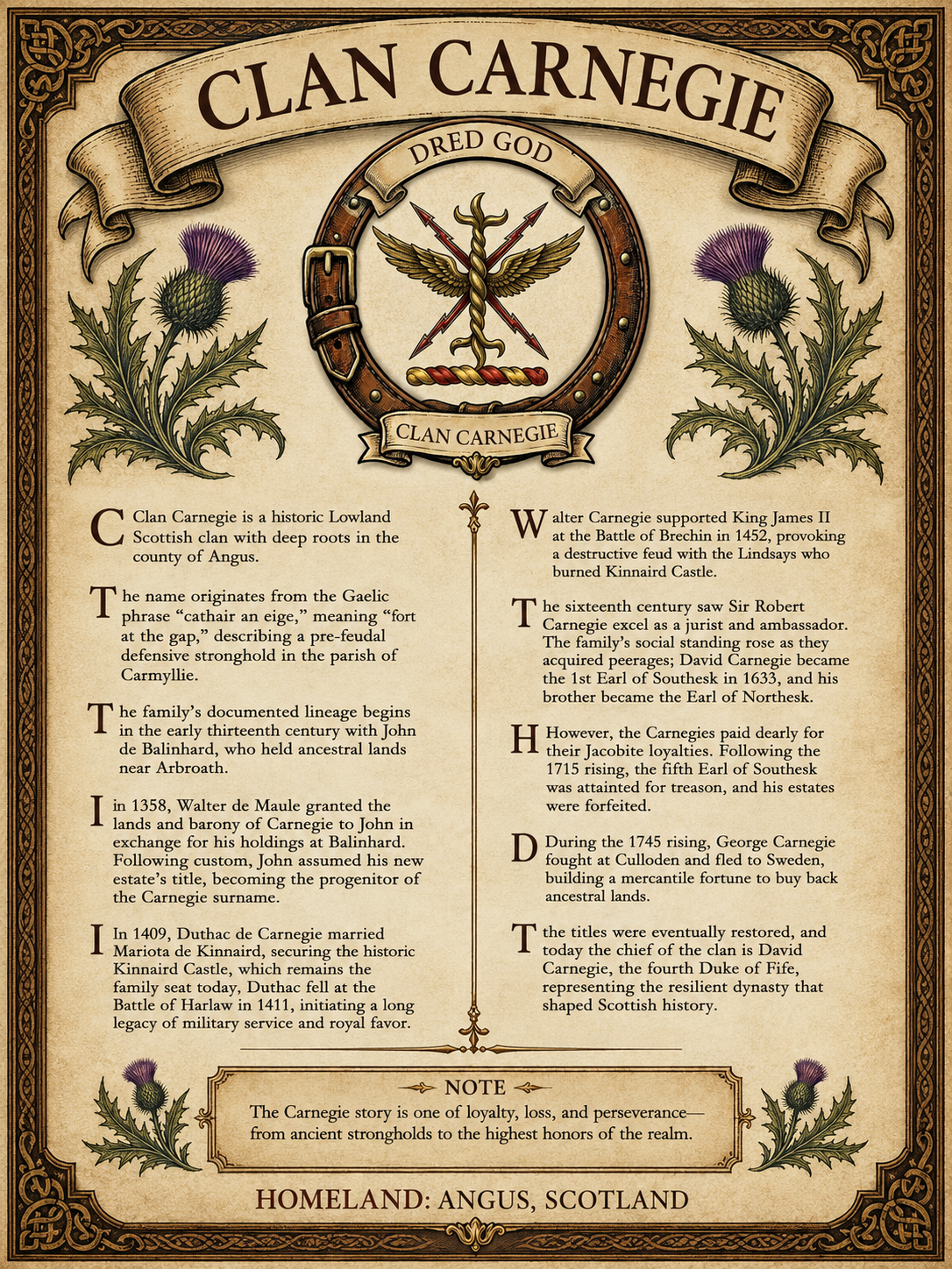Scottish Clan Carnegie Heritage Poster - Instant Digital Download