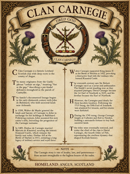 Scottish Clan Carnegie Heritage Poster - Instant Digital Download