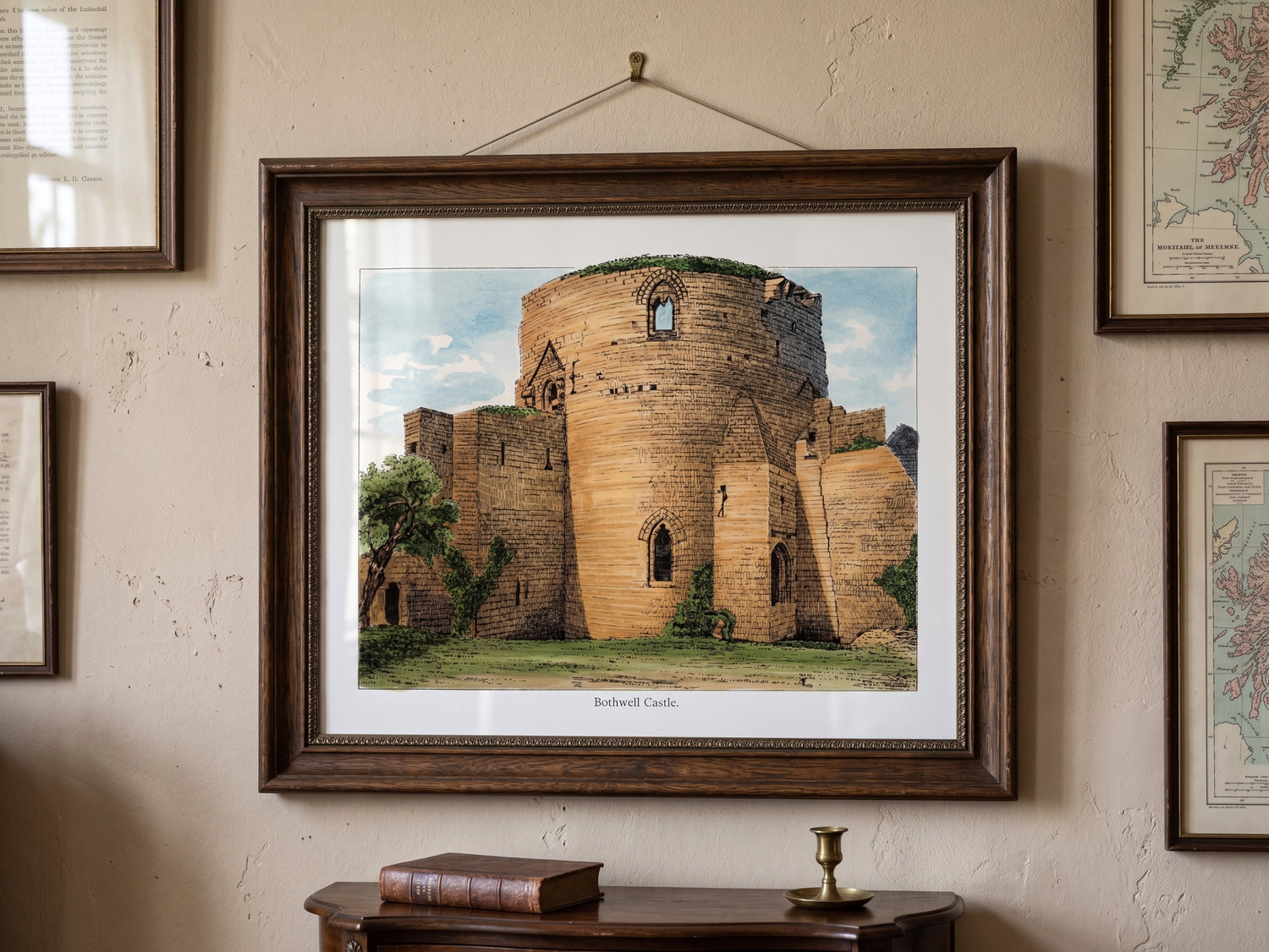 Vintage Bothwell Castle Printable Poster | 12x16 Historic Scottish Castle Architecture | Digital Download digital download: Includes Color PNG, B&W PNG, and SVG vector files