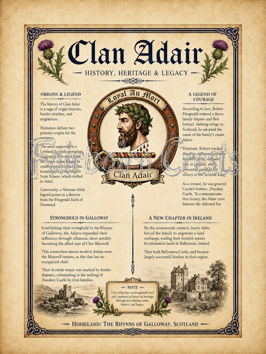 Scottish Clan Adair Heritage Poster - Instant Digital Download