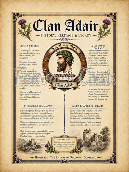 Scottish Clan Adair Heritage Poster - Instant Digital Download