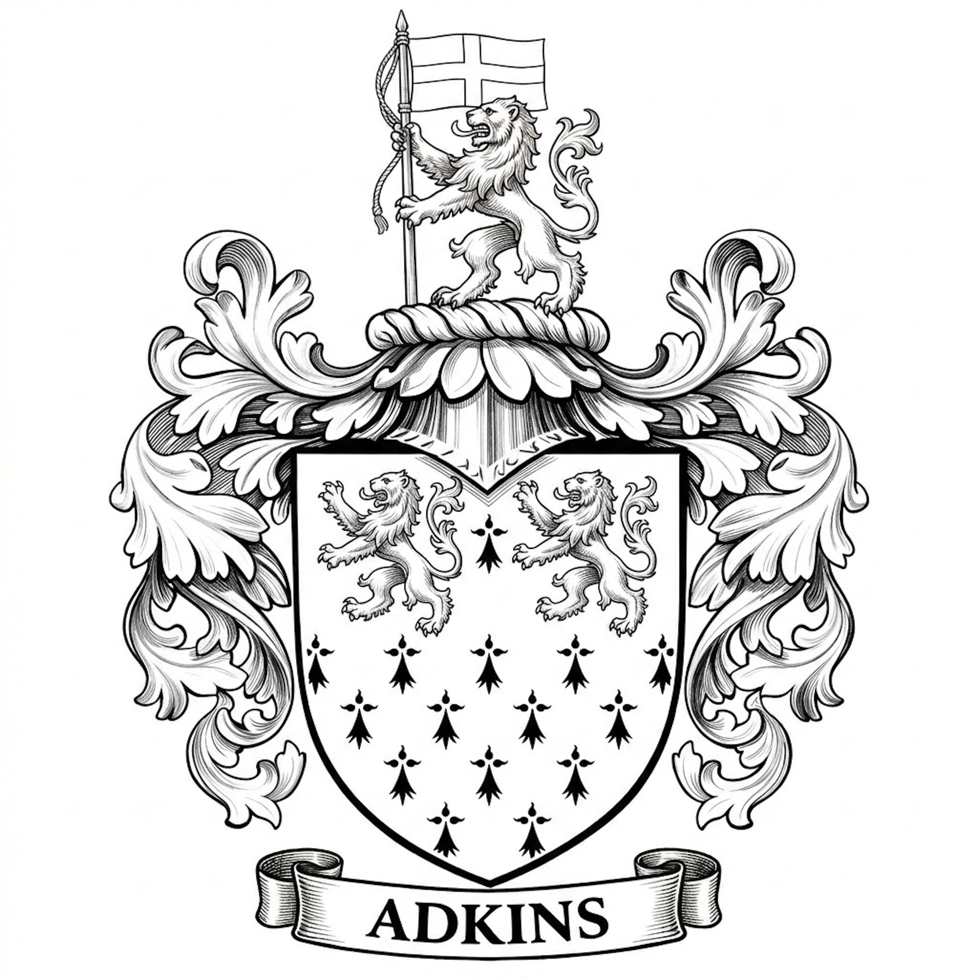 The Adkins Family Coat of Arms digital download: Includes Color PNG, B&W PNG, and SVG vector files