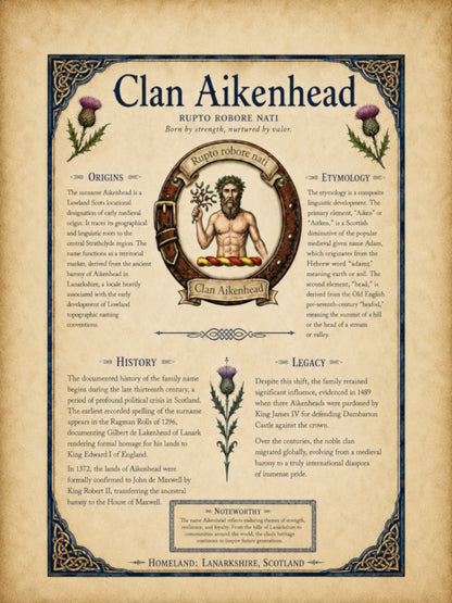 Scottish Clan Aikenhead Heritage Poster - Instant Digital Download