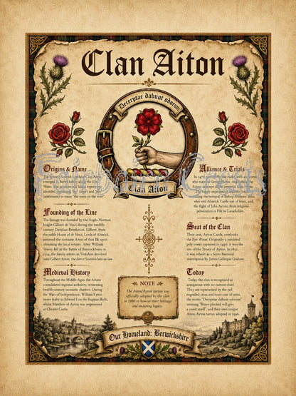 Scottish Clan Aiton Heritage Poster - Instant Digital Download