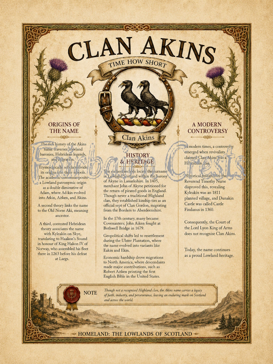 Scottish Clan Akins Heritage Poster - Instant Digital Download