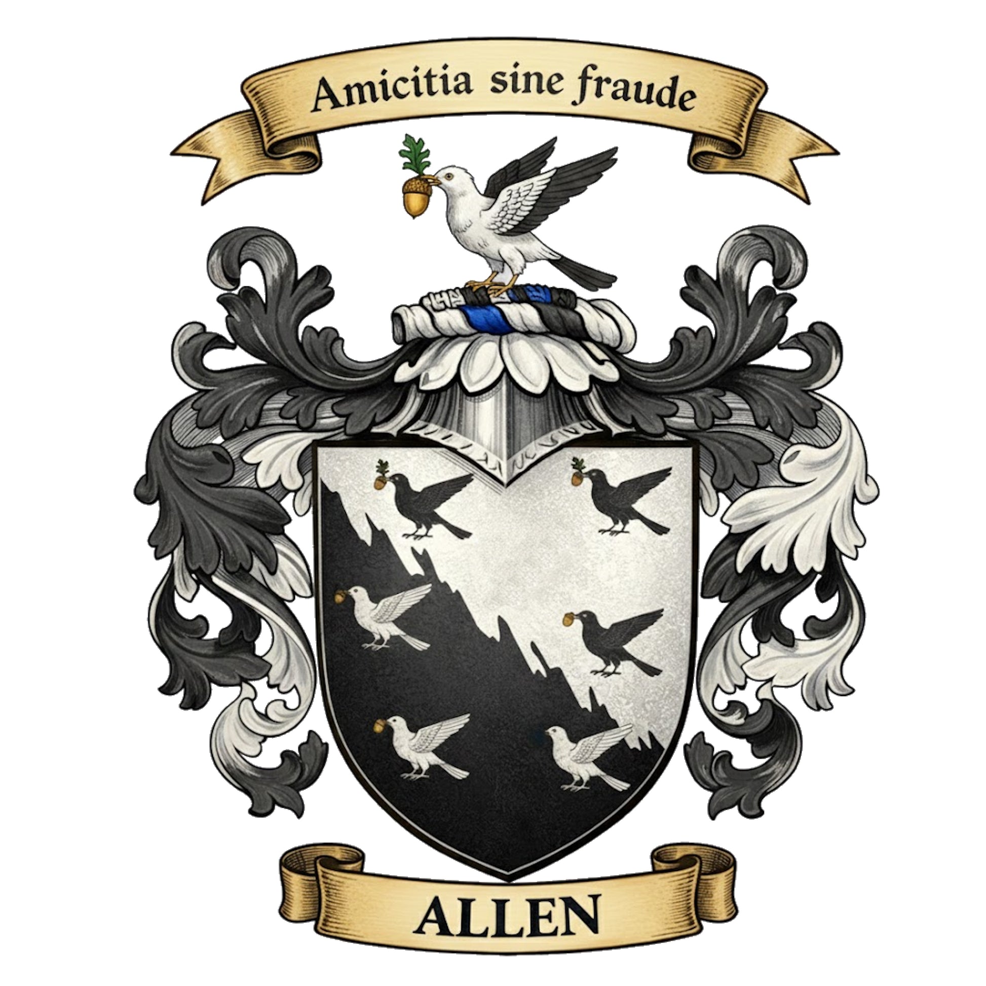 The Allen Family Coat of Arms digital download: Includes Color PNG, B&W PNG, and SVG vector files