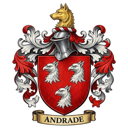 The Andrade Family Coat of Arms digital download: Includes Color PNG, B&W PNG, and SVG vector files