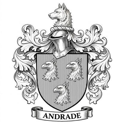The Andrade Family Coat of Arms digital download: Includes Color PNG, B&W PNG, and SVG vector files