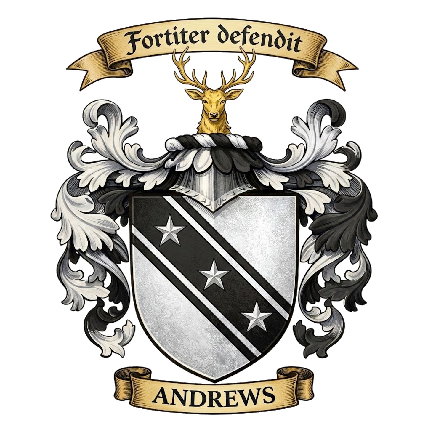 The Andrews Family Coat of Arms digital download: Includes Color PNG, B&W PNG, and SVG vector files
