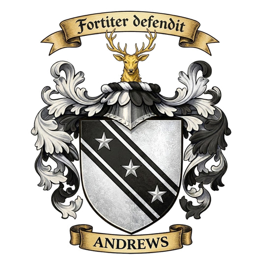The Andrews Family Coat of Arms digital download: Includes Color PNG, B&W PNG, and SVG vector files