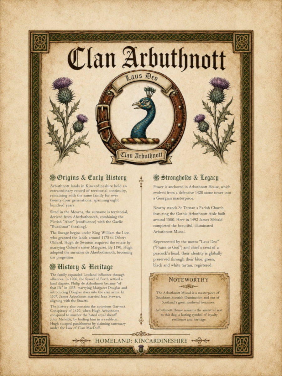 Scottish Clan Arbuthnott Heritage Poster - Instant Digital Download digital download: Includes Color PNG, B&W PNG, and SVG vector files