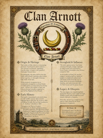 Scottish Clan Arnott Heritage Poster - Instant Digital Download