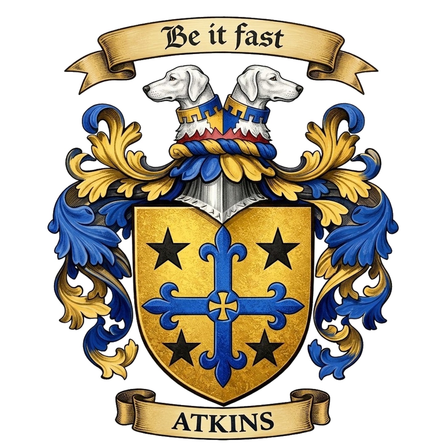 The Atkins Family Coat of Arms digital download: Includes Color PNG, B&W PNG, and SVG vector files