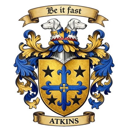 The Atkins Family Coat of Arms digital download: Includes Color PNG, B&W PNG, and SVG vector files