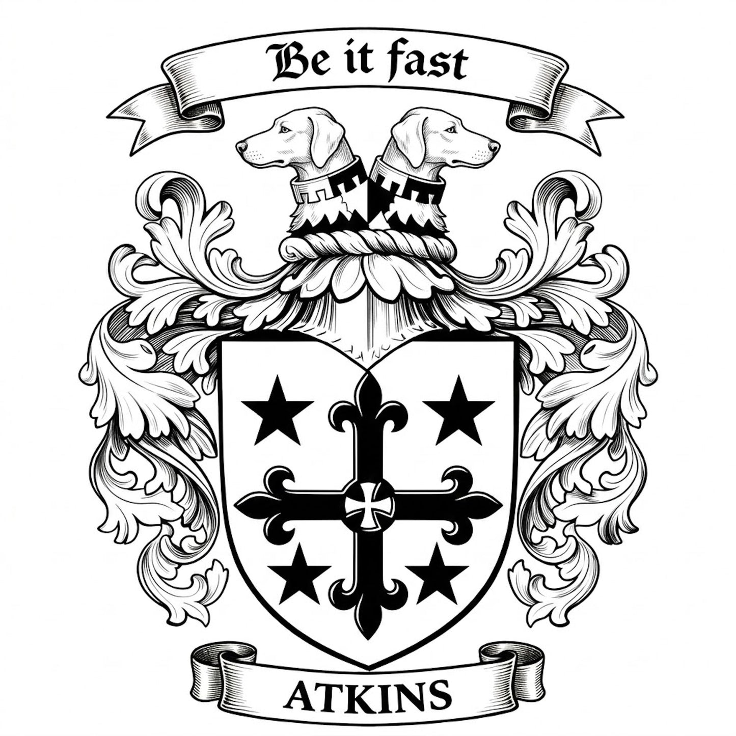 The Atkins Family Coat of Arms digital download: Includes Color PNG, B&W PNG, and SVG vector files