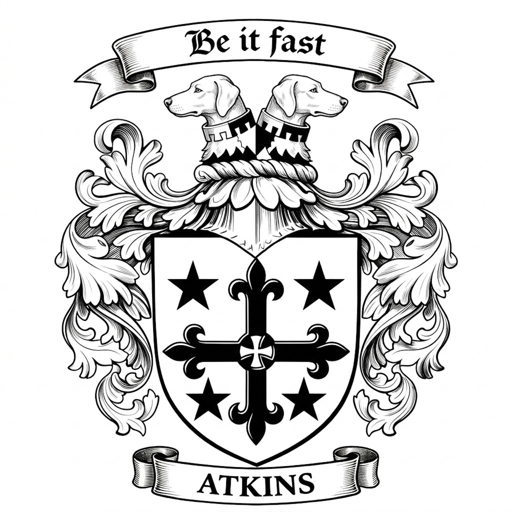 The Atkins Family Coat of Arms digital download: Includes Color PNG, B&W PNG, and SVG vector files