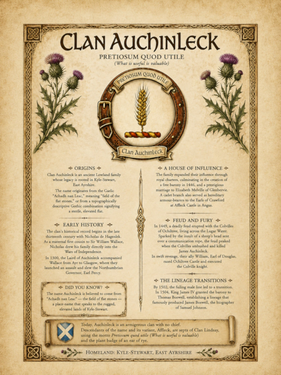 Scottish Clan Auchinleck Heritage Poster - Instant Digital Download