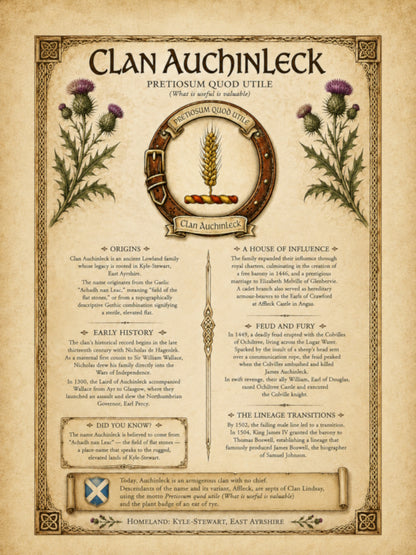 Scottish Clan Auchinleck Heritage Poster - Instant Digital Download