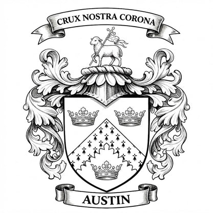 The Austin Family Coat of Arms digital download: Includes Color PNG, B&W PNG, and SVG vector files