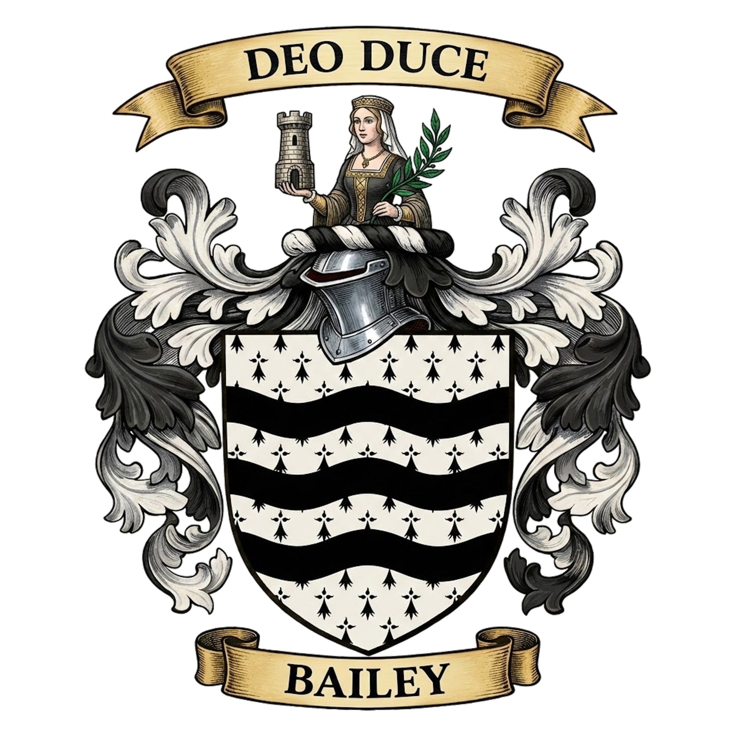 The Bailey Family Coat of Arms digital download: Includes Color PNG, B&W PNG, and SVG vector files