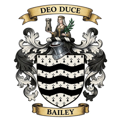 The Bailey Family Coat of Arms digital download: Includes Color PNG, B&W PNG, and SVG vector files
