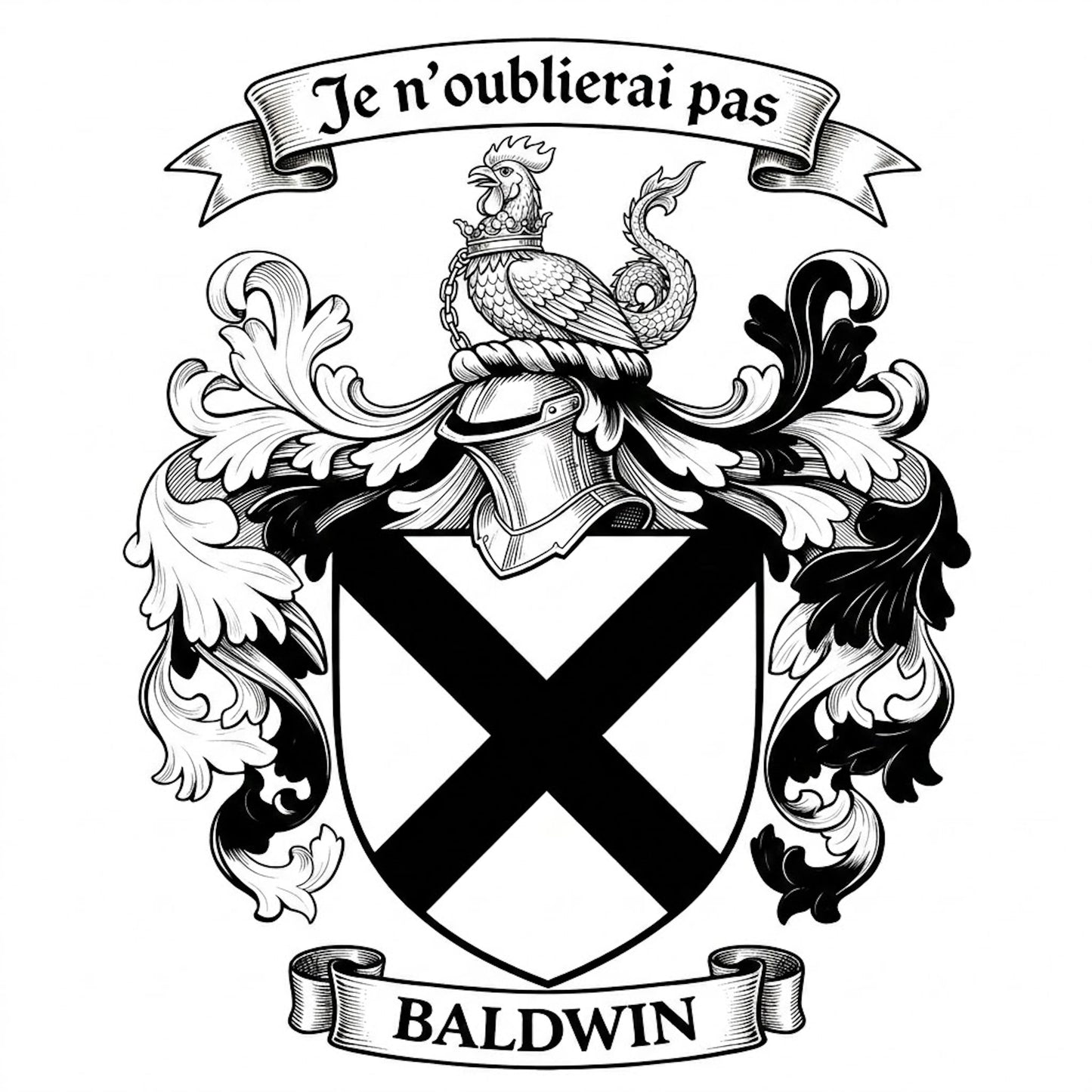 The Baldwin Family Coat of Arms digital download: Includes Color PNG, B&W PNG, and SVG vector files