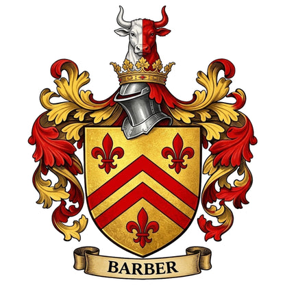 The Barber Family Coat of Arms digital download: Includes Color PNG, B&W PNG, and SVG vector files