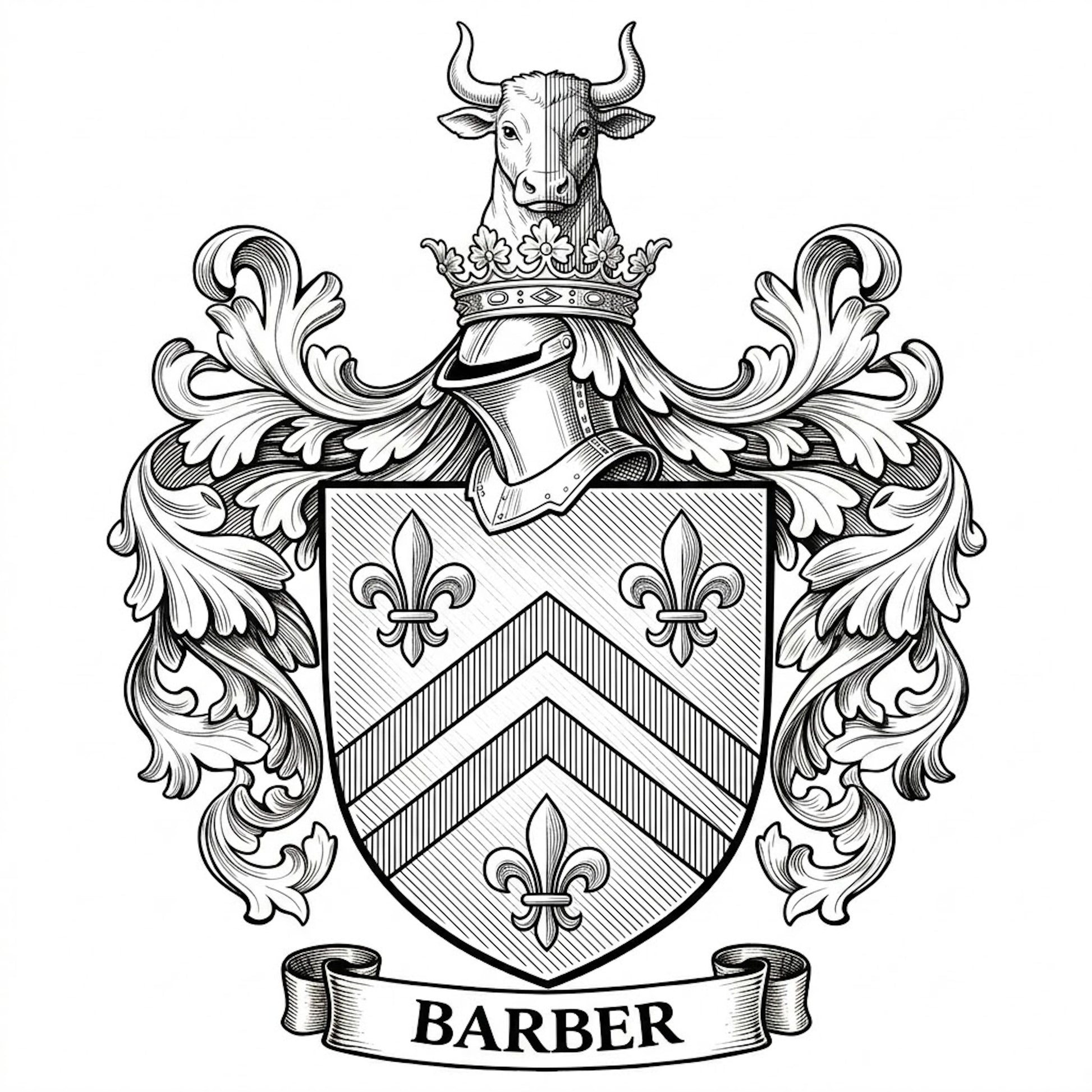 The Barber Family Coat of Arms digital download: Includes Color PNG, B&W PNG, and SVG vector files