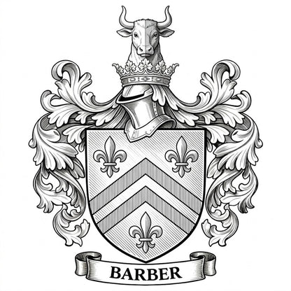 The Barber Family Coat of Arms digital download: Includes Color PNG, B&W PNG, and SVG vector files