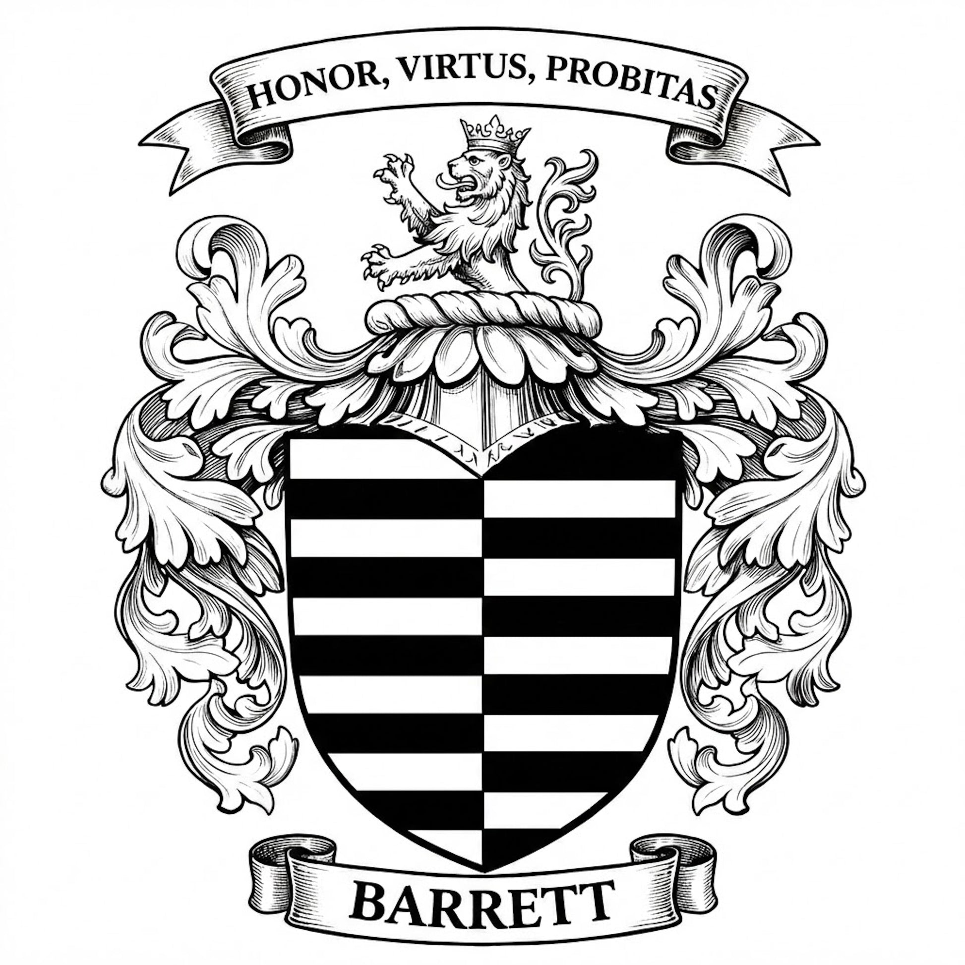 The Barrett Family Coat of Arms digital download: Includes Color PNG, B&W PNG, and SVG vector files