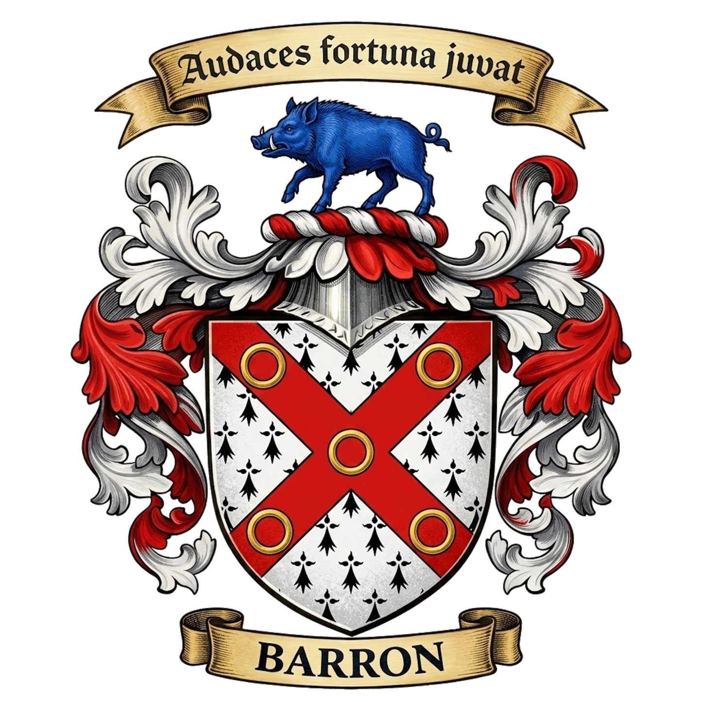 The Barron Family Coat of Arms digital download: Includes Color PNG, B&W PNG, and SVG vector files