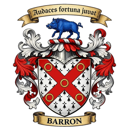 The Barron Family Coat of Arms digital download: Includes Color PNG, B&W PNG, and SVG vector files