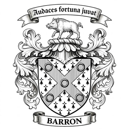 The Barron Family Coat of Arms digital download: Includes Color PNG, B&W PNG, and SVG vector files