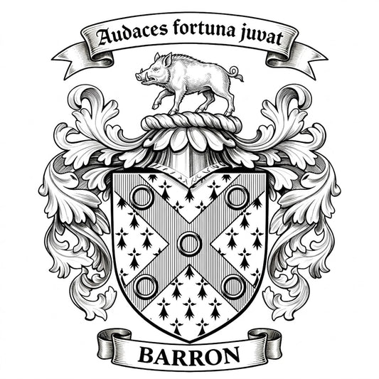 The Barron Family Coat of Arms digital download: Includes Color PNG, B&W PNG, and SVG vector files