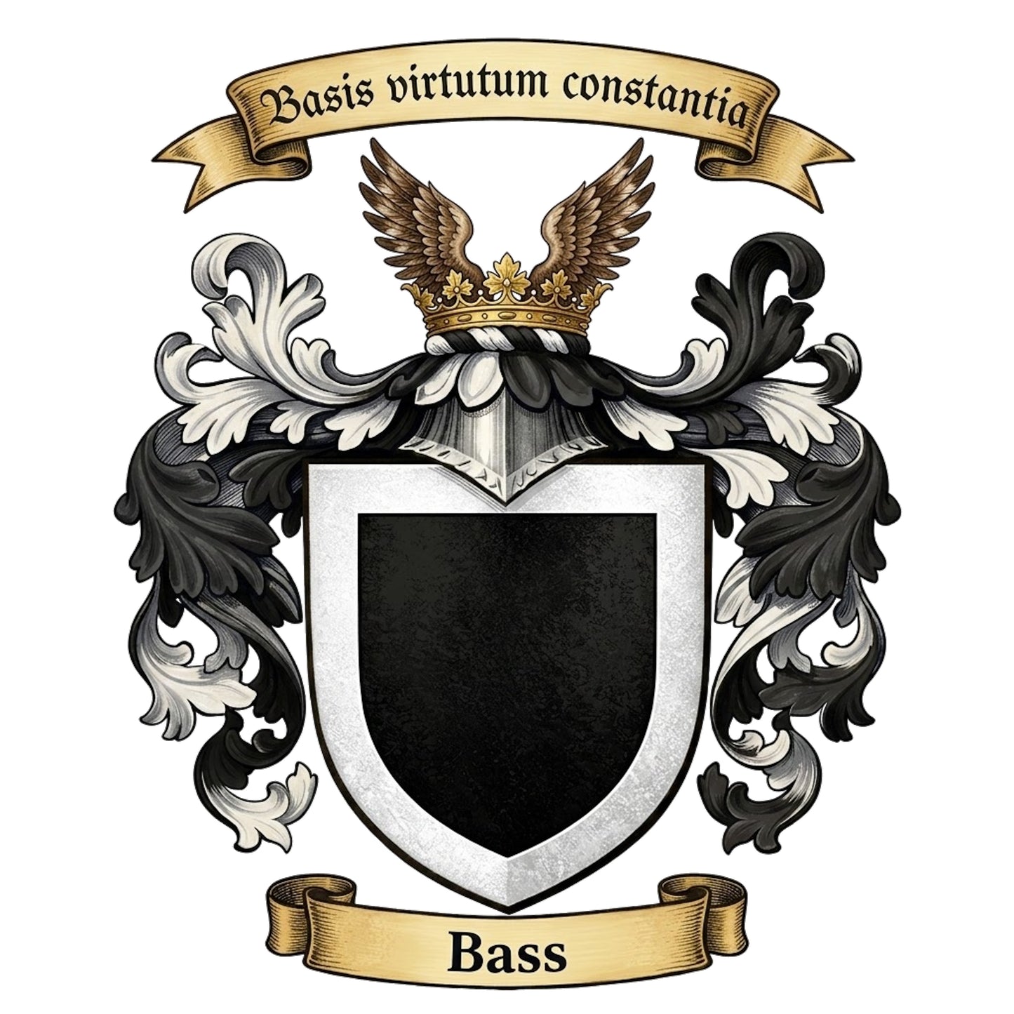The Bass Family Coat of Arms digital download: Includes Color PNG, B&W PNG, and SVG vector files