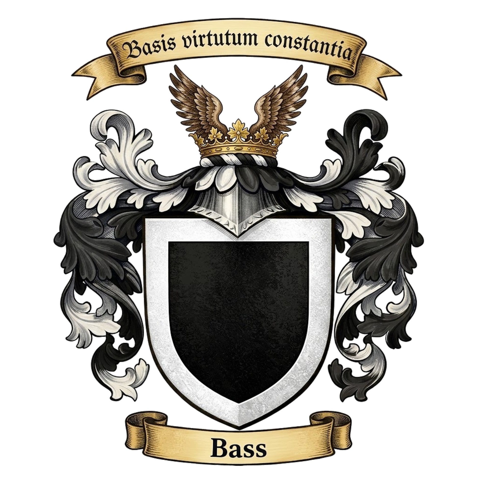 The Bass Family Coat of Arms digital download: Includes Color PNG, B&W PNG, and SVG vector files