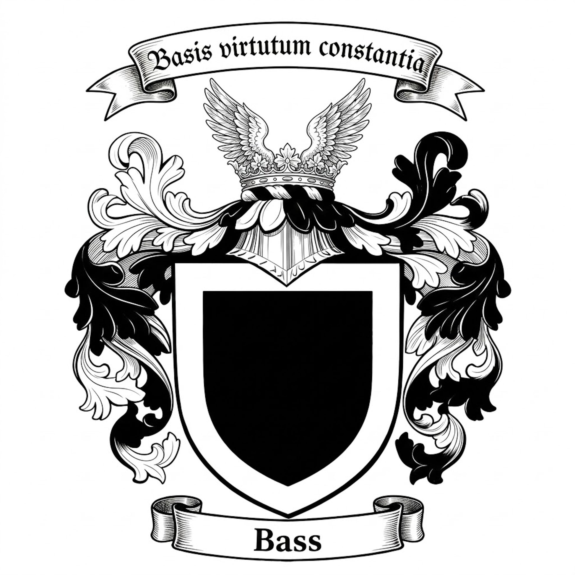 The Bass Family Coat of Arms digital download: Includes Color PNG, B&W PNG, and SVG vector files