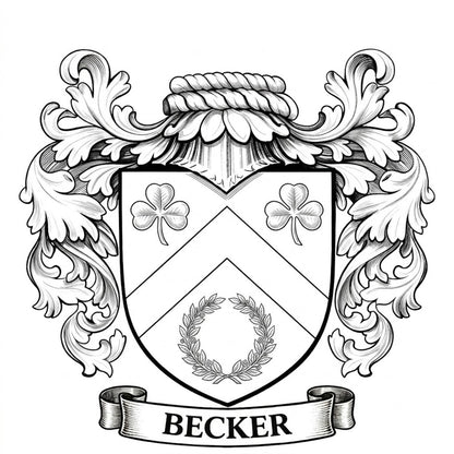 The Becker Family Coat of Arms digital download: Includes Color PNG, B&W PNG, and SVG vector files