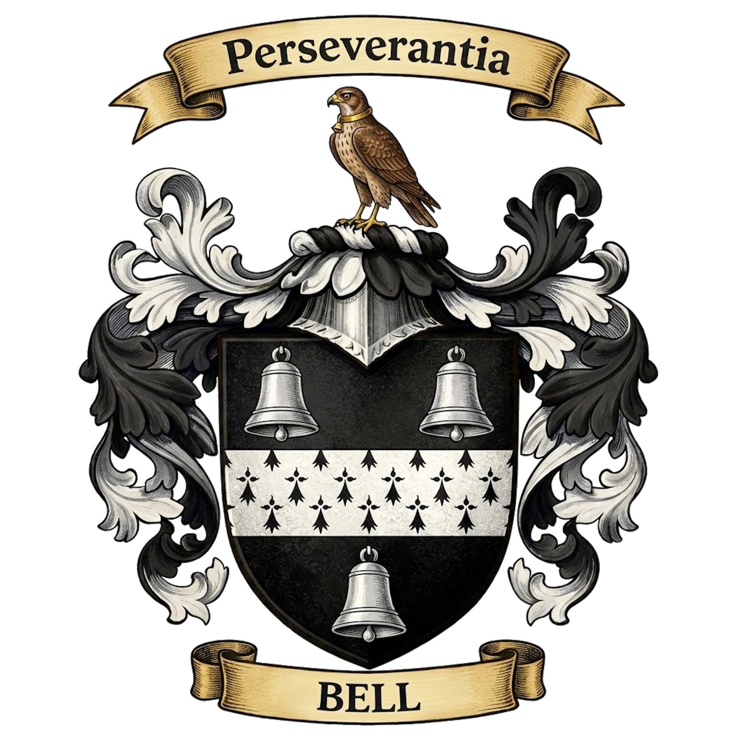 The Bell Family Coat of Arms digital download: Includes Color PNG, B&W PNG, and SVG vector files