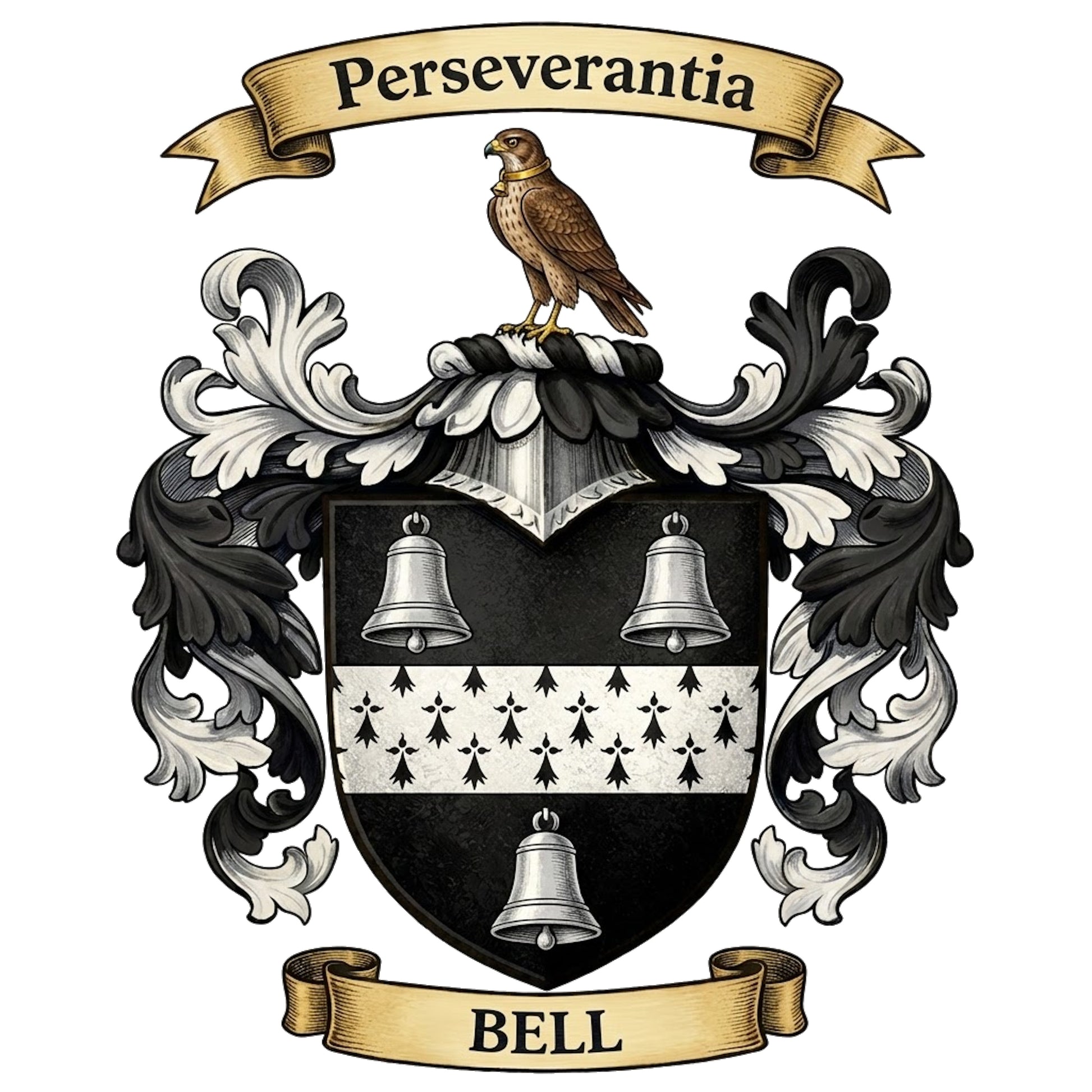 The Bell Family Coat of Arms digital download: Includes Color PNG, B&W PNG, and SVG vector files