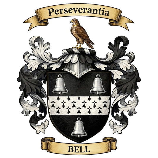The Bell Family Coat of Arms digital download: Includes Color PNG, B&W PNG, and SVG vector files